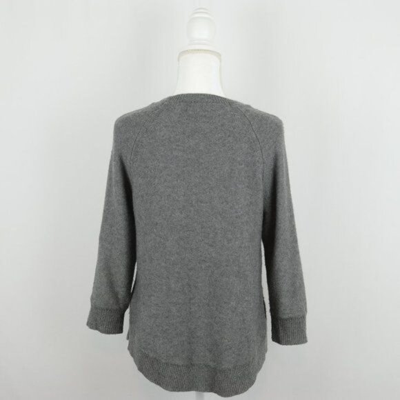J. Crew Women's XS Gray Merino Wool Ribbed Crewneck 3/4 Raglan Sleeve Sweater - Picture 3 of 8